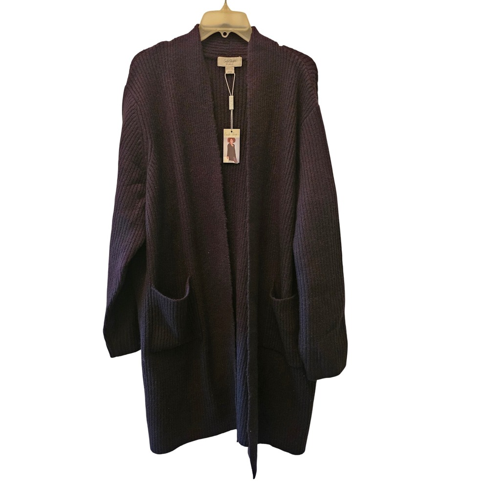 Charlie Paige Cardigan Sweater Womens 3X/3T Dark Purple Ribbed Longline NWT